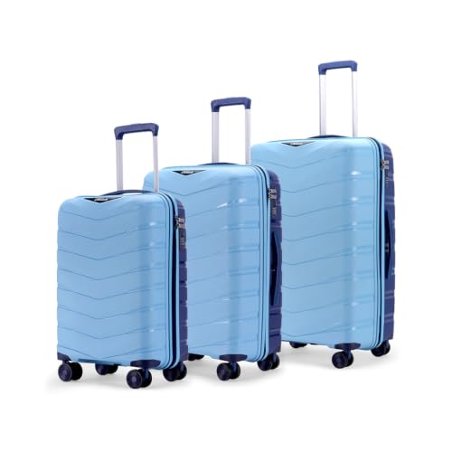 LAttitude By Provogue Axis Set of 3 Trolley Bags Polypropylene Hard Suitcase, 8 Spinner Wheels, 3-Pocket Convipack, Dual-Tone Shell, Recessed Number Lock Sapphire Blue/Peacock Blue
