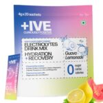 Curiously +IVE(Positive) Electrolyte Powder No Sugar – 20 Sachets | Mix Flavour (Guava + Lemonade) | Zero Sugar, Zero Carbs, Zero Calories | 8 Essential Electrolyte Sachets | Hydration + Recovery | Health Supplement Powder | ORS | Sugar free drink
