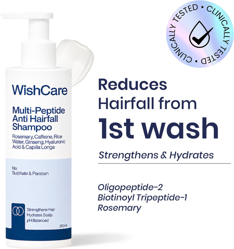 WishCare Multi-Peptide Anti Hairfall Shampoo | Stronger Hair | Rice Water & Rosemary(250 ml)
