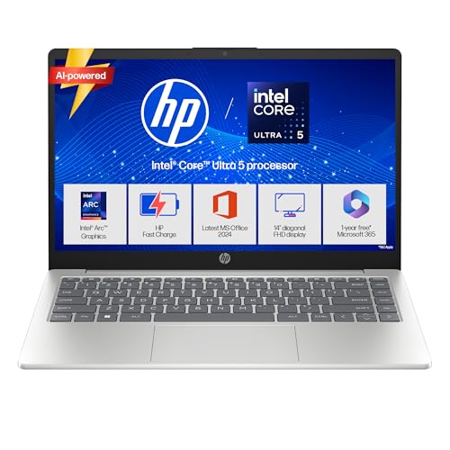 HP 14 Smartchoice, Intel Core Ultra 5 125H 12 TOPS, 24GB DDR5 (Upgradeable) 1TB SSD, Anti-Glare, FHD, 14”/35.6cm,Win11, M365*Office24, Silver, 1.4kg, ep1180tu, FHD Camera w/Shutter, Backlit AI Laptop