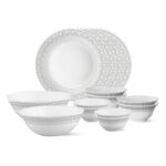 Larah by Borosil Opalware Dinner Set Microwave & Dishwasher Safe | Bone-Ash Free | Crockery Set for Dining & Gifting | Plates & Bowls (Classic, 14pc)