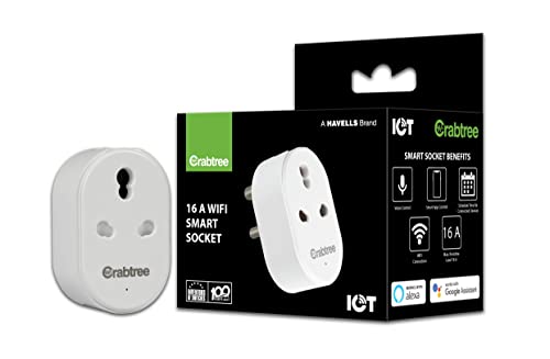 Havells 16 A Wi-Fi Smart Plug (White) with Voice Control & Energy Monitoring — Suitable for Large Appliances like Geysers, Heaters, OFRs, and Air Conditioners (Works with Alexa and Google Assistant)