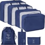 7 in 1 Travel Packing Cubes Organizer Set with Mesh Packing Bags, Shoe Bag, Laundry Bag, Zipper Pouch & Toiletry Organizer, Travel Luggage Organizers for Clothes, Cosmetics & Accessories (Dark Blue)