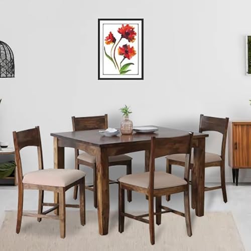 EXCEL HOME 4 Seater Wooden Dining Set, Grey Upholstered Chairs, Modern Kitchen Furniture