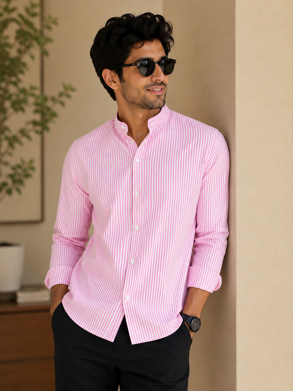 Manlyattire Men Striped Casual Pink Shirt