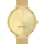 Nine West Women’s Analog Watch, Gold-Tone Mesh Band, Japanese Quartz Movement, Sunray Dial, Second Hand Feature