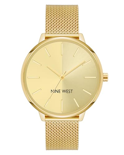 Nine West Women’s Analog Watch, Gold-Tone Mesh Band, Japanese Quartz Movement, Sunray Dial, Second Hand Feature