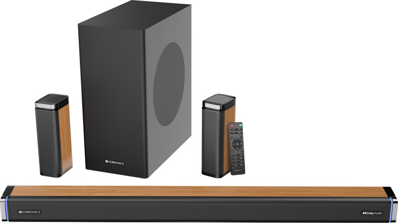 ZEBRONICS Juke Bar 9530 Dolby Audio Wired Subwoofer & Dual Rear Satellites, Wooden Finish 550 W Bluetooth Soundbar(Black, 5.1 Channel)