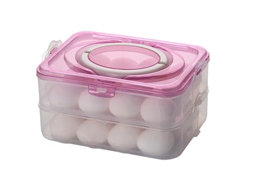 MOOZICO 24 Egg Tray for Fridge | Abs Plastic Durable; Stackable; Stylish Container Box With Holder for Kitchen Fridge Egg Refrigerator Storage Tray (2 Layer PINK – 24 Egg)