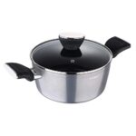 Bergner Carbon TT Forged Aluminium Non-Stick Casserole with Glass Lid, 24 cm, 4.6 Liters, Induction Base, Metallic Grey