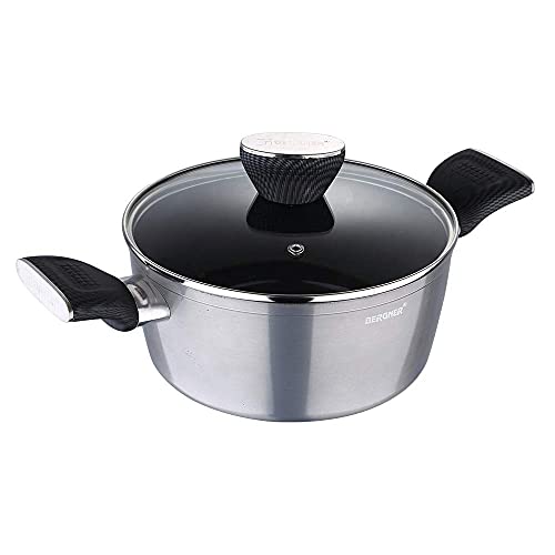 Bergner Carbon TT Forged Aluminium Non-Stick Casserole with Glass Lid, 24 cm, 4.6 Liters, Induction Base, Metallic Grey