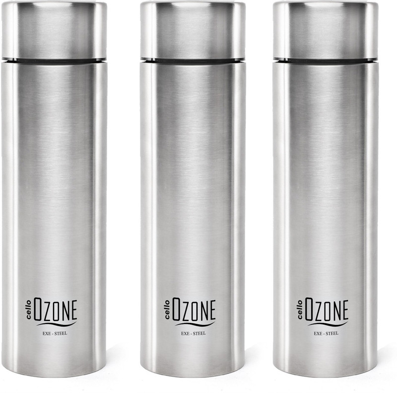cello Ozone ISI Certified Single Wall Leakproof & Rustproof 1000 ml Stainless Steel Bottle(Pack of 3, Silver)