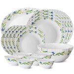 Larah by Borosil Cripper Fluted Series Opalware Dinnerset | 21 Pieces for Family of 6 | Microwave & Dishwasher Safe | Bone-Ash Free, Crockery Set for Dining & Gifting | Plates & Bowls, White