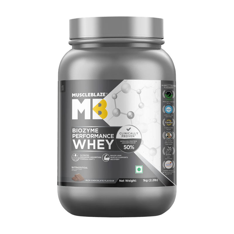 MUSCLEBLAZE Biozyme Performance Whey Protein Powder, 25g Protein Per Scoop Whey Protein(1 kg, Rich Chocolate)