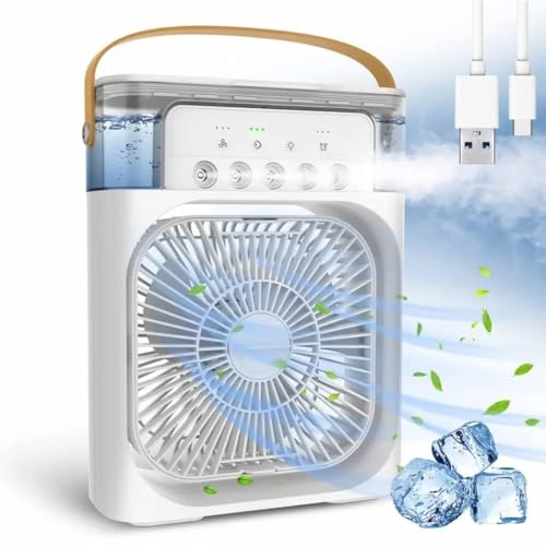 MEDALLIX Mini Cooler for Room Cooling, Portable Mini AC with 7 LED Colors, 1/2/3 Hours Timer, 3 Wind Speeds & 3 Spray Modes for Office, Home, Dorm, Bedroom, Kitchen, Outdoor, Travel (Multicolor)