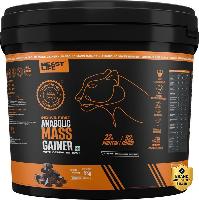 BeastLife High Protein Weight Gainer – No Maltodextrin | Cereal Based Extract Weight Gainers/Mass Gainers(5 kg, Belgian Chocolate)