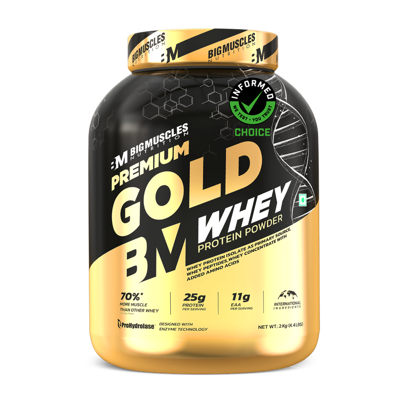 BIGMUSCLES NUTRITION Premium Gold | 25g Protein Per Serving, 0g Sugar,5.5g BCAA Whey Protein(2 kg, Belgian Chocolate)