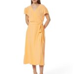 Women Orange Solid Calf-Length Casual Dress