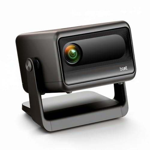 boAt CineHead E1 Smart Projector with Built-in Netflix & Prime Video, 150 ANSI Lumens, Native 720p with 1080p & 4K Support, Vertical Keystone, 3W Speaker, Adjustable Stand (Carbon Black)