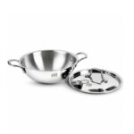 Mercado Triply Stainless Steel Kadhai 22 cm (2.2L) with Lid | SS304 Food Grade | Even Heating | Ideal for Daily Cooking & Frying | Induction & Gas Compatible | 5 Years Warranty