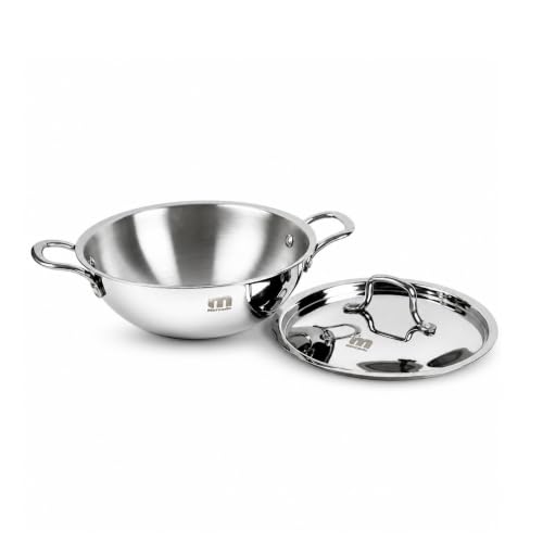Mercado Triply Stainless Steel Kadhai 22 cm (2.2L) with Lid | SS304 Food Grade | Even Heating | Ideal for Daily Cooking & Frying | Induction & Gas Compatible | 5 Years Warranty