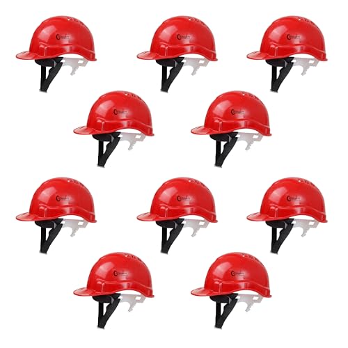 Robustt Safety Helmet – Red (Pack of 10) | Adjustable Headband | Heavy Duty Material | As Per ISI Safety Standard | Non Irritant and Soft Fabric | Lightweight and Durable