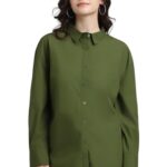 Forever 21 Women’s Solid Regular Fit Shirt (FWS24CWOF0068_Green