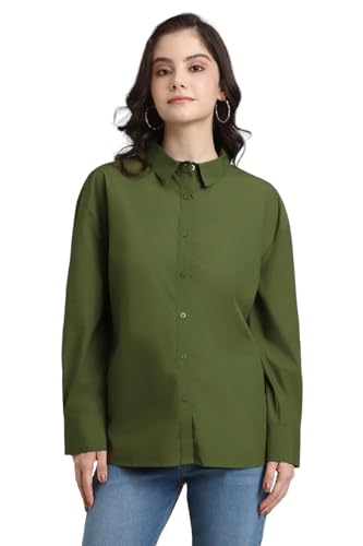 Forever 21 Women’s Solid Regular Fit Shirt (FWS24CWOF0068_Green