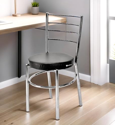 Goyal steel & furniture Steel Dining Chair with Cushion Comfortable Multi-Purpose Chair Heavy Duty for Café, Study, Hostel, Restaurant, Home, Office (1, Black, Standard)