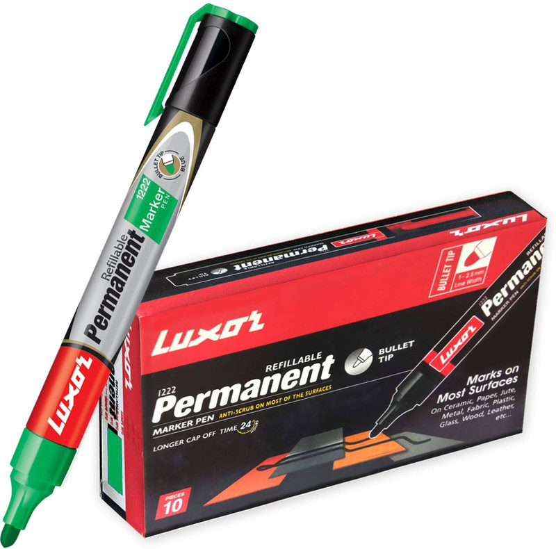 LUXOR Refillable Green Permanent Marker(Set of 10, Green)