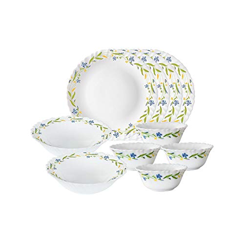 Larah by BOROSIL Cripper Opalware Dinner Floral Set, 10 -Piece, White