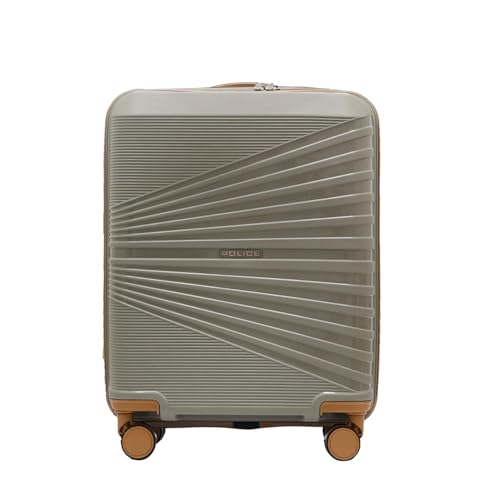 Police Origine Cabin Trolley | 65L Capacity TSA Lock 8 Smooth 360° Spinner Wheels Telescopic Handle PP Hard Shell | Lightweight 20″ Cabin Luggage for Travel & Weekend Trips (Beige/TAN) (Olive/Tan)