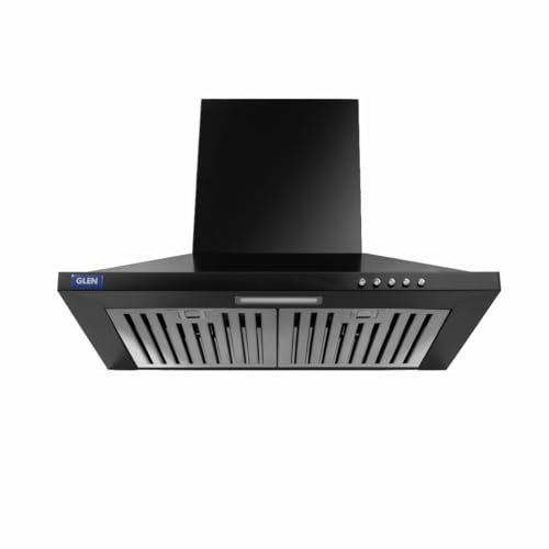 Glen Hood Aqua Plus 60cm Wall Mounted Pyramid Kitchen Chimney | 1000 m³/hr Suction | Baffle Filter | Push Button Control | LED Lights | 1 Year Comprehensive Warranty & 7 Year on Motor| Black |