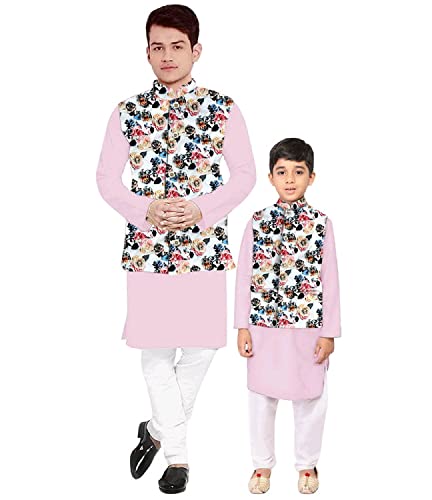 Os Men’s & boy kurta pyjama set with nerhu jackets (Multi printed) in cotton (baap_beta|father_son|)