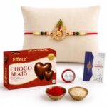Oblivion Designer Murli Flute Rakhi for Brother with Choco Beats Chocolate 32gm, Pooja Coin, Roli Chawal & Card | Rakhi with Chocolate Combo for Raksha Bandhan