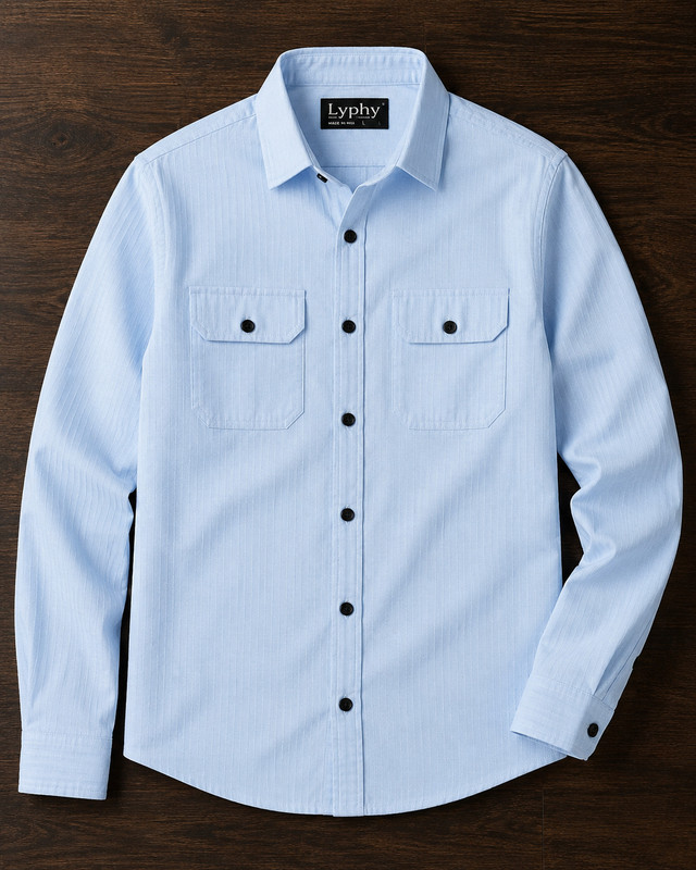 Lyphy Men Self Design Casual Light Blue Shirt
