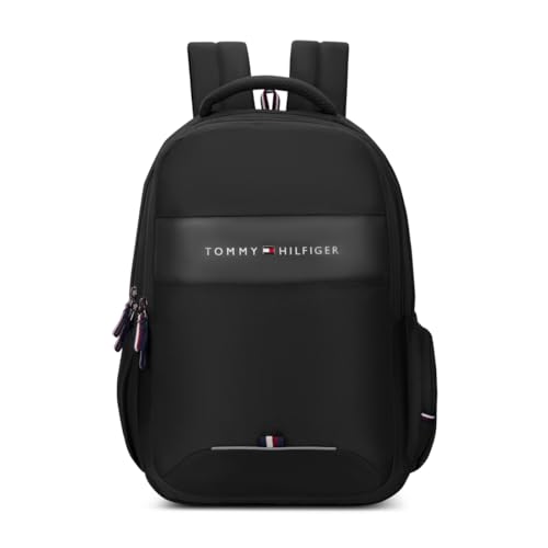 Tommy Hilfiger Joshua Polyester Unisex 15 Inch Laptop Backpack – Black | 21 Ltr Capacity| Padded & Adjustable Strap | Water Resistant | 3 Compartment | Water Bottle Holder | USB Cable holder Pocket