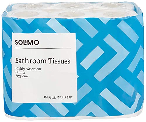 Amazon Brand – Solimo 3 Ply Toilet Paper Roll | 1920 Pulls | 160 Pulls X 12 Rolls | Soft And Highly Absorbent | 100% Natural Virgin Cellulose Fiber
