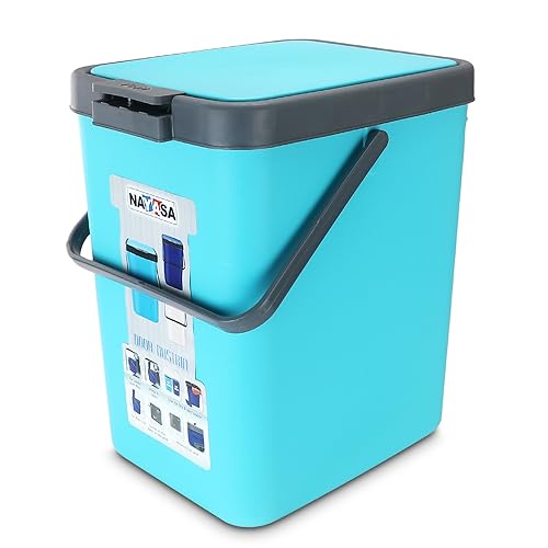 Nayasa Door Dustbin Small- 14 Ltr Plastic Press Top Waste Bin/Trash Can | Garbage Dustbin For Home, Kitchen, Bathroom, Office | Multipurpose Waste Bin | Turquoise Blue