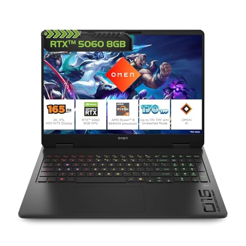 HP Omen, AMD Ryzen 9 8940HX, 8GB RTX 5060, 24GB DDR5(Upgradeable) 1TB SSD, 165Hz, 2k WUXGA, 3ms, 400 nits, 16”/40.6cm, Win11, M365* Office24, Black, 2.44kg, ap0181AX, Omen AI, RGB, AI Gaming Laptop