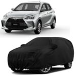 Sulfar 100% Water Resistant Car Body Cover Compatible with Mirror & Antenna Pockets for Toyota Wigo (Triple Stitched, Full Bottom Elastic, Black)