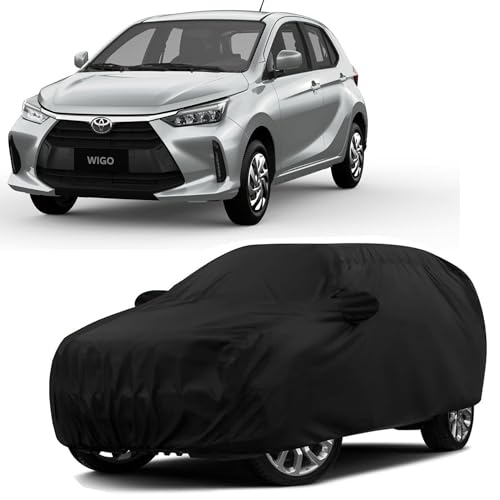 Sulfar 100% Water Resistant Car Body Cover Compatible with Mirror & Antenna Pockets for Toyota Wigo (Triple Stitched, Full Bottom Elastic, Black)