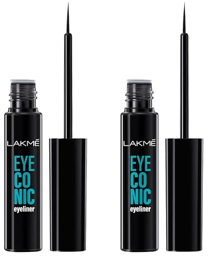 LAKMÉ Eyeconic Liquid Eye Liner, Black, Long Lasting Matte Waterproof Liner – Smudge Proof, Transfer Proof Eye Makeup for 24 hrs, 4.5 ml (Pack of 2)