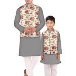 Os mens kurta pyjama with nerhu jacket combination of baap-beta & father and son’s | 100% cotton kurta pyjama | Nerhu jacket satin material- Man-42 / Boy (4-5 year), grey