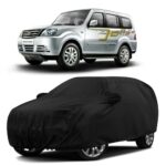 Sulfar 100% Water Resistant Car Body Cover Compatible with Mirror & Antenna Pockets for Tata Sumo Grande MK II (Triple Stitched, Full Bottom Elastic, Black)