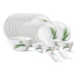 Larah by Borosil Crescent Fluted Series Opalware Dinner Set | 44 Pieces for Family of 8 | Microwave & Dishwasher Safe | Bone-Ash Free | Crockery Set for Dining & Gifting | Plates & Bowls | White