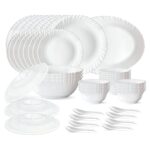 Larah by Borosil Silk Series Opalware Dinner Set | for Family of 6 | Microwave & Dishwasher Safe | Bone-Ash Free | Crockery Set for Dining & Gifting | Plates & Bowls | White (47 PCS)