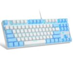 MageGee 75% Mechanical Gaming Keyboard with Red Switch, Led Blue Backlit Keyboard, 87 Keys Compact Tkl Wired Computer Keyboard for Windows Laptop Pc Gamer – White/Blue