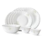Larah by Borosil Ingot Fluted Series Opalware Dinner Set | 13 Pieces for Family of 4 | Microwave & Dishwasher Safe | Bone-Ash Free | Crockery Set for Dining & Gifting | Plates & Bowls | White