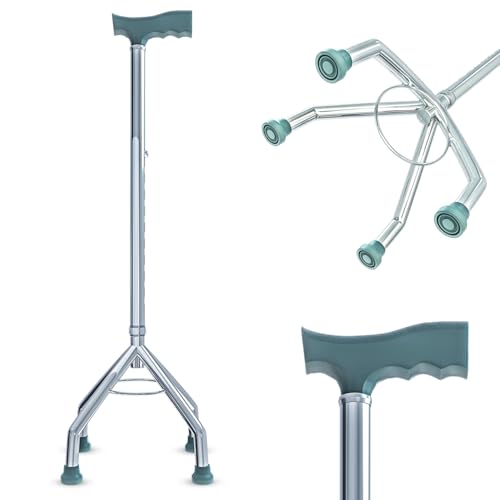 AGEasy (Max Group) Four Leg Walking Stick | Lightweight Walking Support with Adjustable Height & Anti-Slip Handle | Quadbase Walking Cane for Men/Women, Patients, Elderly